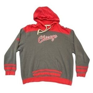Chicago Script Hoodie Mens Large Red Gray Colorblock Pullover Sweatshirt